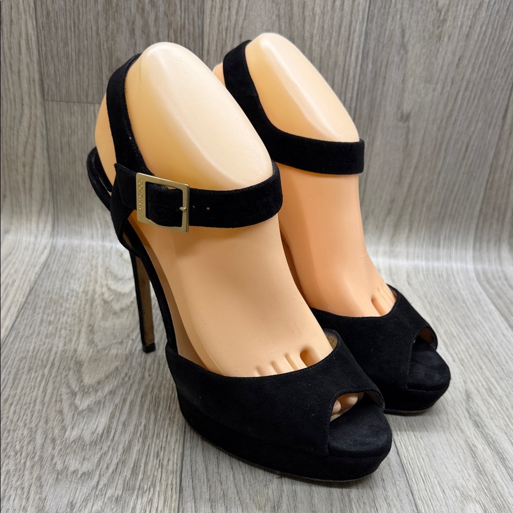Jimmy Choo Black Suede Platform Ankle Strap Sandals